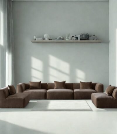 Monza Grand U-Shape 6 Seater Modular Velvet Sectional Sofa – Brown
