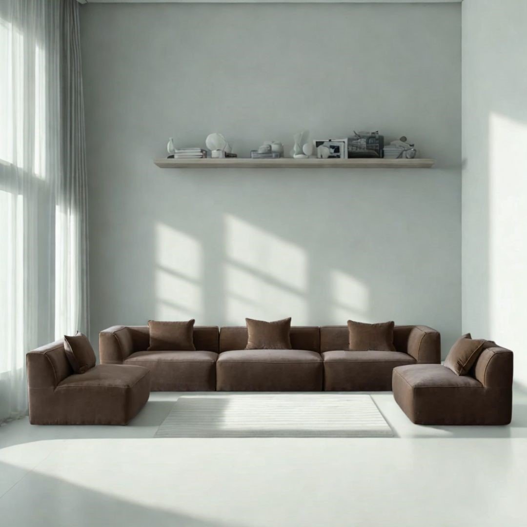 Monza Grand U-Shape 6 Seater Modular Velvet Sectional Sofa – Brown