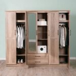 Grimsby 6 door wardrobe 2 drawers with mirror engineered wood - walnut